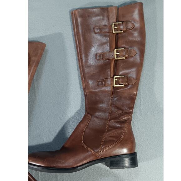 ECCO Women’s Brown Leather Tall Riding Boots Buckle Strap Equestrian Size 41 - Picture 3 of 8